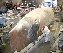 A sailboat under construction.